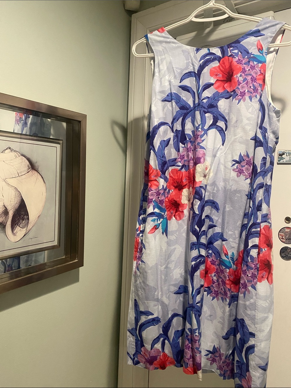 Tommy Bahama Light Blue Floral  Dress with Red and Purple Blooms